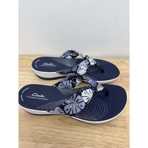 Women's Clarks Cloudsteppers Sz‎ 10 Sandals Arla Glison Flip Flop Blue White #43